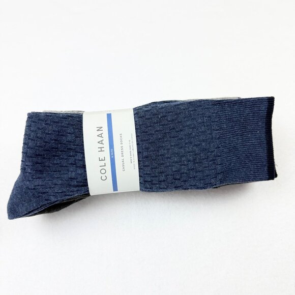 Cole Haan Mens Casual Dress Socks 6 Pairs Size 7-12 Cotton Blend Blue Gray NWT - Picture 1 of 7